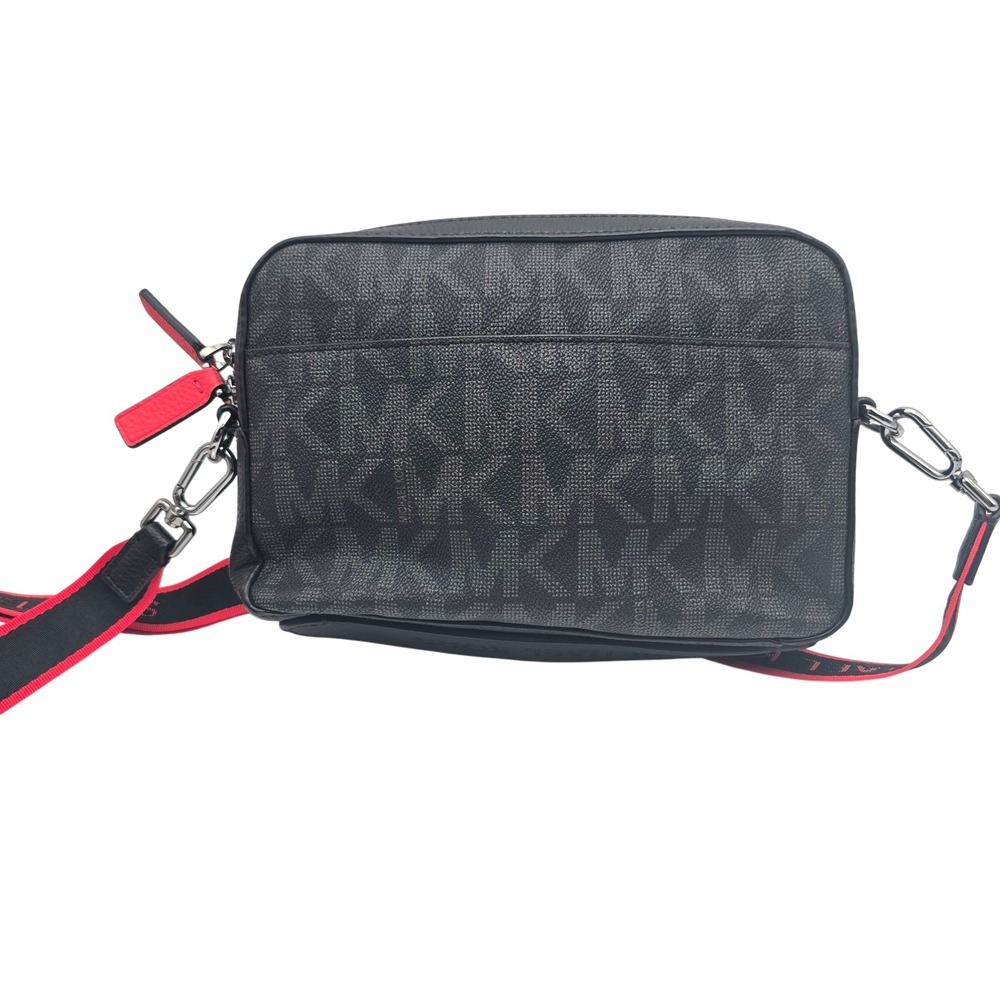 Michael Kors Black Monogram Camera Bag Red Stripe Adjustable Strap - Picture 3 of 10